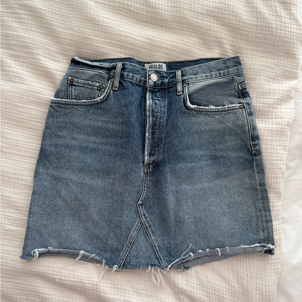 Agolde Washed Blue Denim Mini Skirt